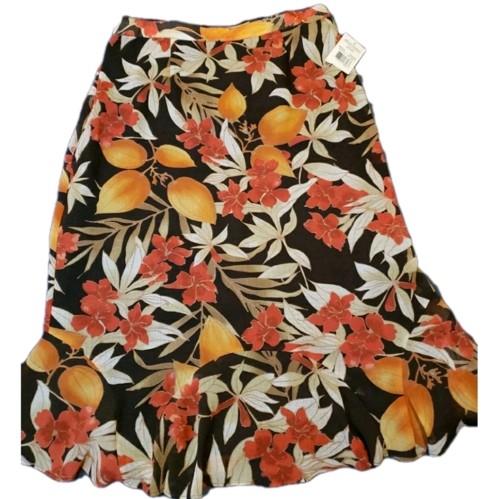 Alfred Dunner NWT Floal Skirt 10 Zip Hook Button Elastic Sides Knee Lined Monaco